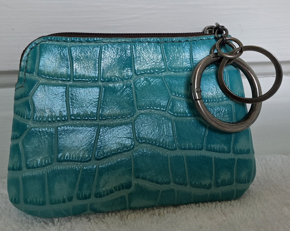 Patricia Nash Teal Alligator Pattern Zip Coin Wallet Pouch, Zipper, Key Ring